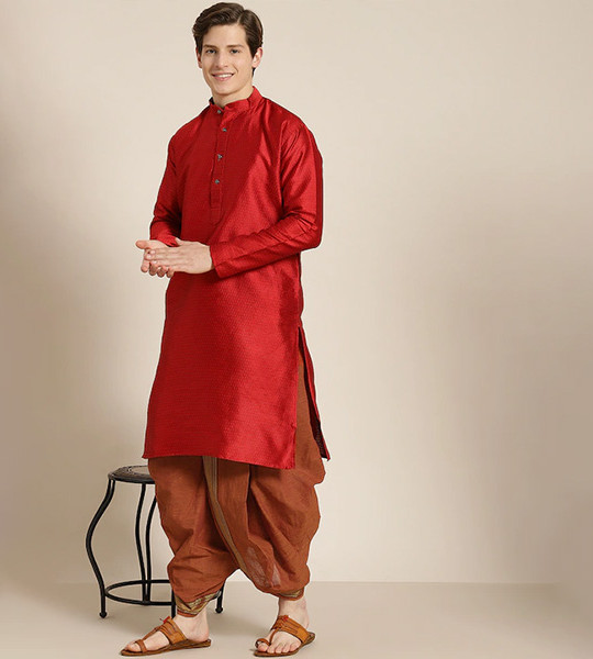 Men Rust Brown Solid Cotton Dhoti Pants