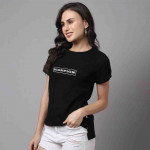 Women Black Cotton Printed T-shirt