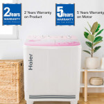 Haier 9 Kg Semi-Automatic Top Loading Washing Machine (HTW90-1159FL, Pink)