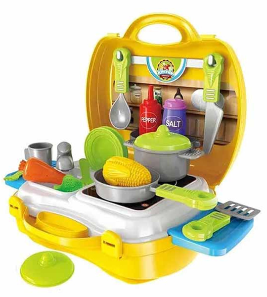 Kitchen Cooking Pretend Play Kit With Toy Briefcase Set of 26 - Yellow