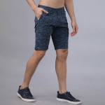 Men Blue Printed Slim Fit Denim Shorts