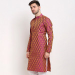 Men Pink Woven Design Kurtas