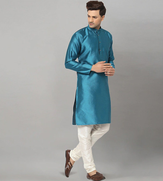 Men Turquoise Blue Kurta