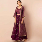 Women Purple & Gold-Colour Foil Printed Georgette Maxi Jacket