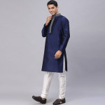 Men Navy Blue Dupion Silk Kurta