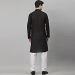 Men Black Floral Thread Work Kurta