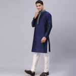 Men Navy Blue Dupion Silk Kurta