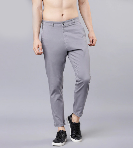 Men Grey Tapered Fit Solid Cropped Chinos