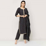 "Women Embroidered Three-Quarter Sleeves Kurta with Straight Pant and Dupatta "