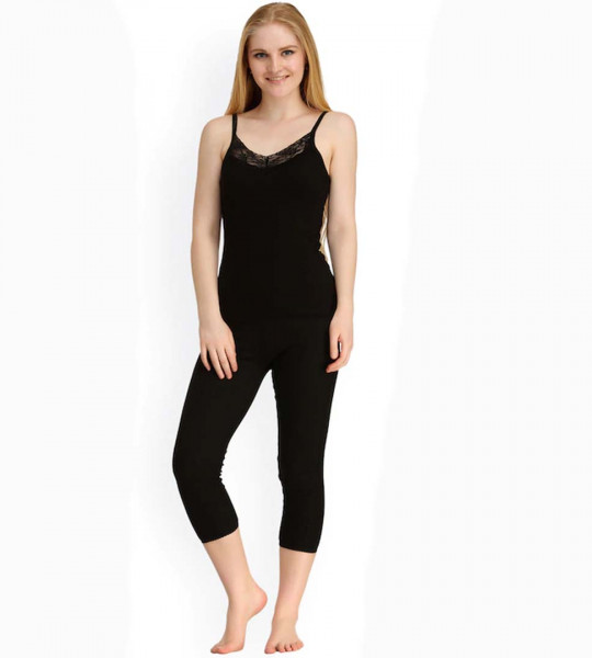 Women Black Solid Thermal Set