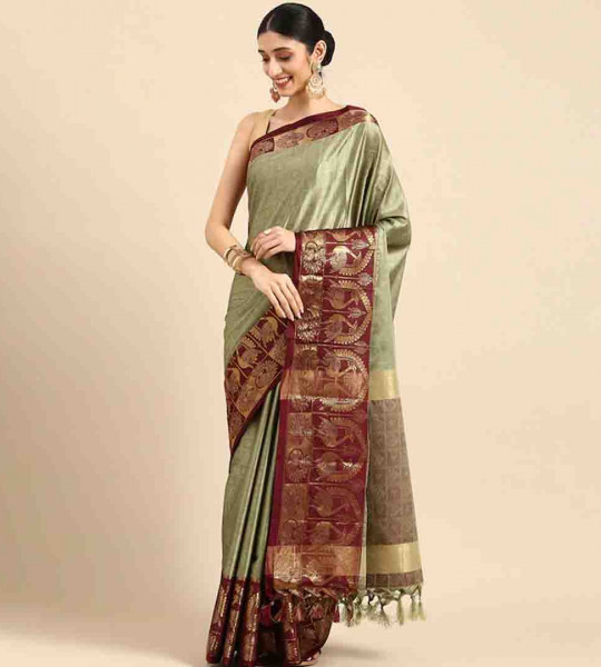 Green Ethnic Motifs Zari Pure Silk Banarasi Saree