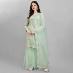 Green Embellished Silk Georgette Semi-Stitched Dress Material