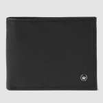 Men Black Solid Leather Three Fold Wallet