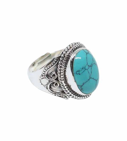 Sterling Silver Bohemian Turquoise Blue Stone Studded Finger Ring