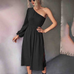 Black One Shoulder A-Line Dress