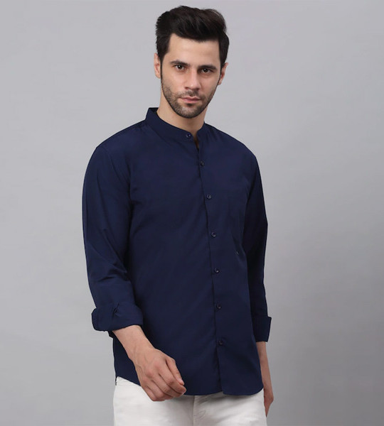 Men Navy Blue Casual Shirt