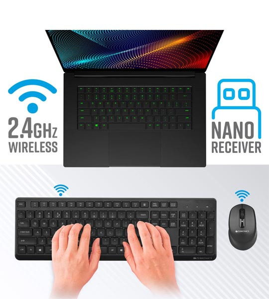 Zebronics Companion 200 Wireless Combo with Silent Operation Mouse, Full Size Keyboard, 1600 DPI