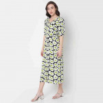 " Women Printed V Neck Maxi Dress "