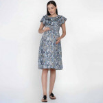 Women Blue Ethnic Motifs Maternity Midi Dress