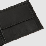 Men Black Solid Leather Three Fold Wallet